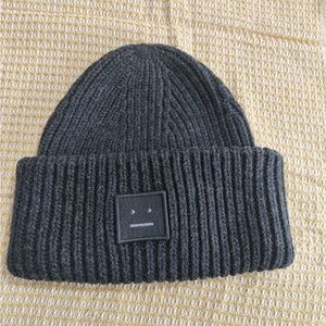 Acne Studios Dark Grey Ribbed Knit Face Beanie